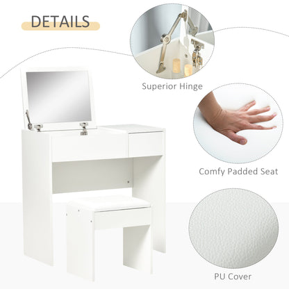 Mia Modern Vanity Set with Flip Top Mirror-White