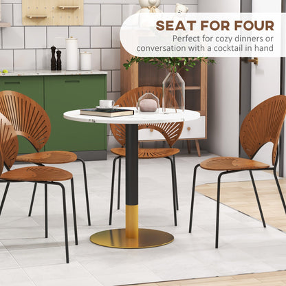 Table à manger moderne ronde René avec plateau en imitation marbre pour petits espaces-Blanc
