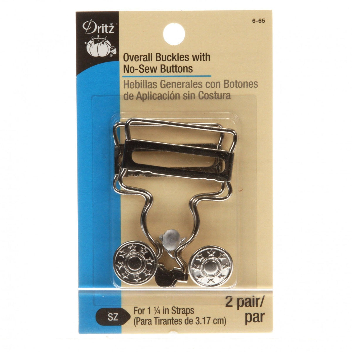Dritz Overall Buckle With No Sew Buttons 1-1/4" Nickel