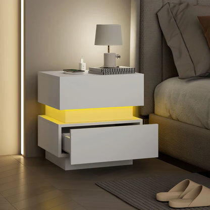 Table de chevet Emma avec station de recharge, ports USB et lumière LED - Noir