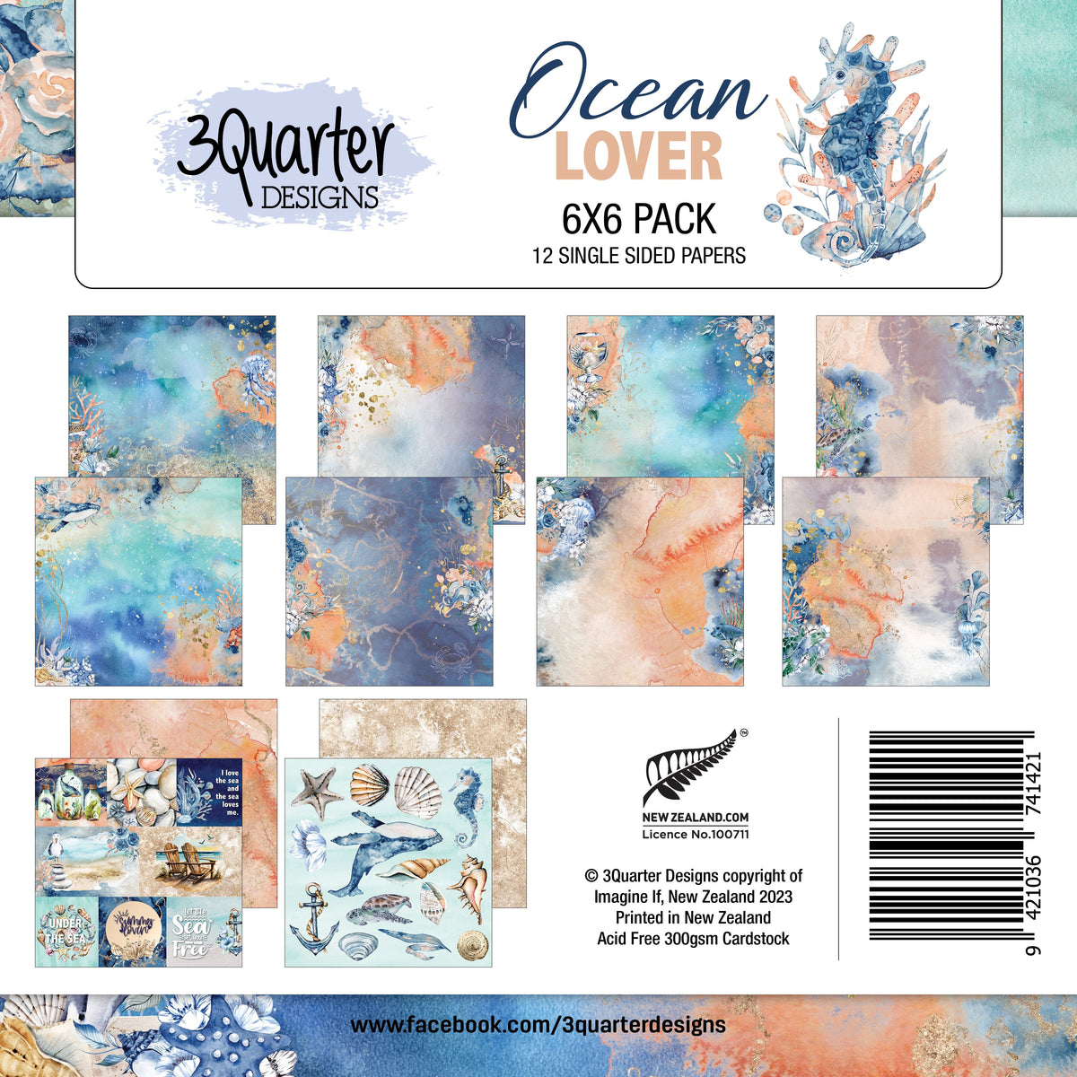 3Quarter Designs - Amoureux de l'Océan - Bloc de papier 6 x 6