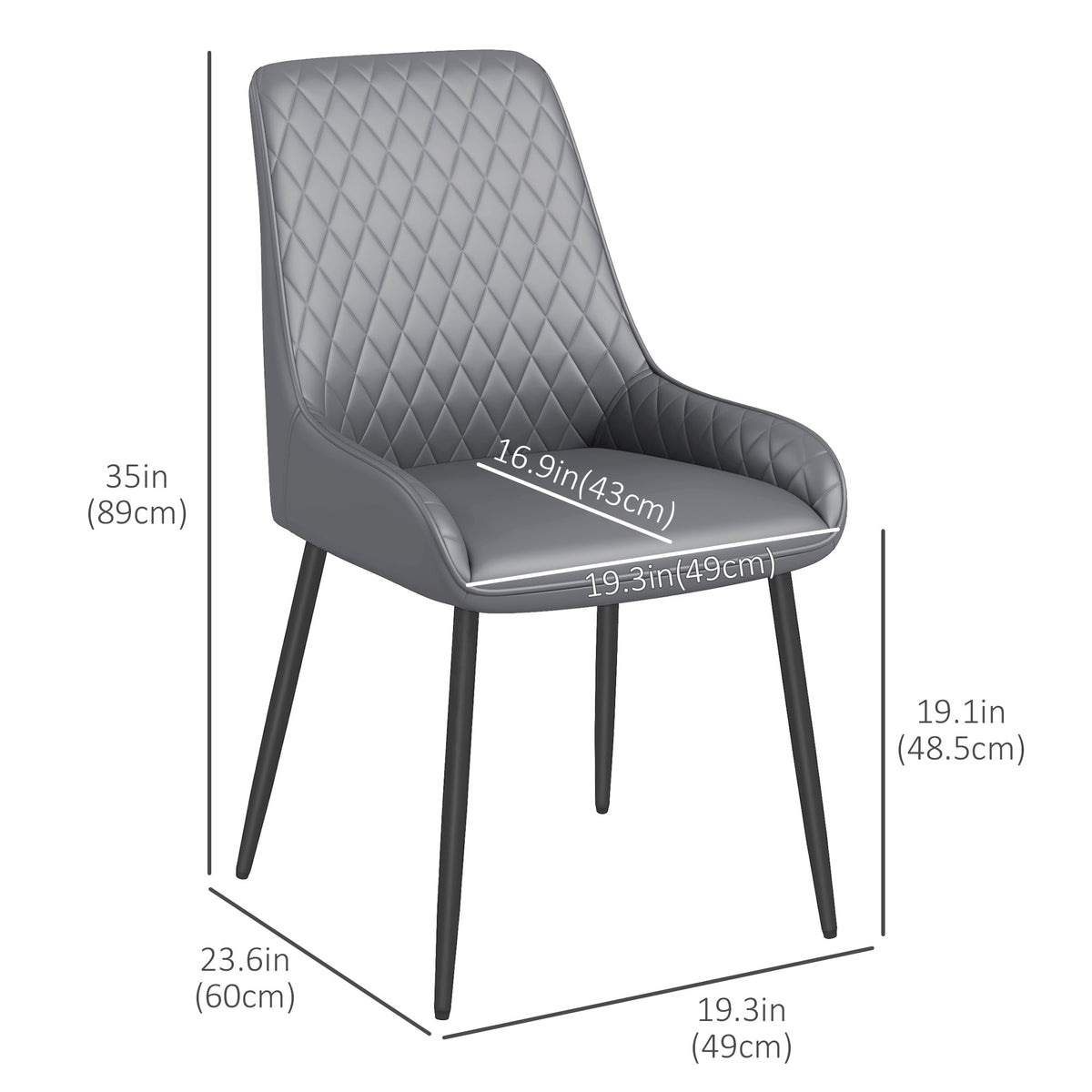 Chaises de salle à manger modernes en cuir vegan Blake avec capitonnage losange - Lot de 4 - Gris