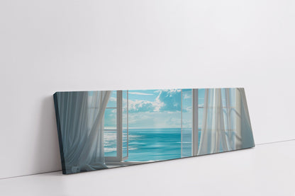 Through the Window Canvas Wall Art | Blue Ocean View | 72 × 24 inches