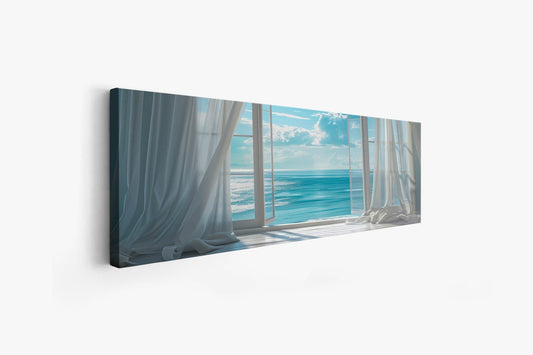 Through the Window Canvas Wall Art | Blue Ocean View | 72 × 24 inches