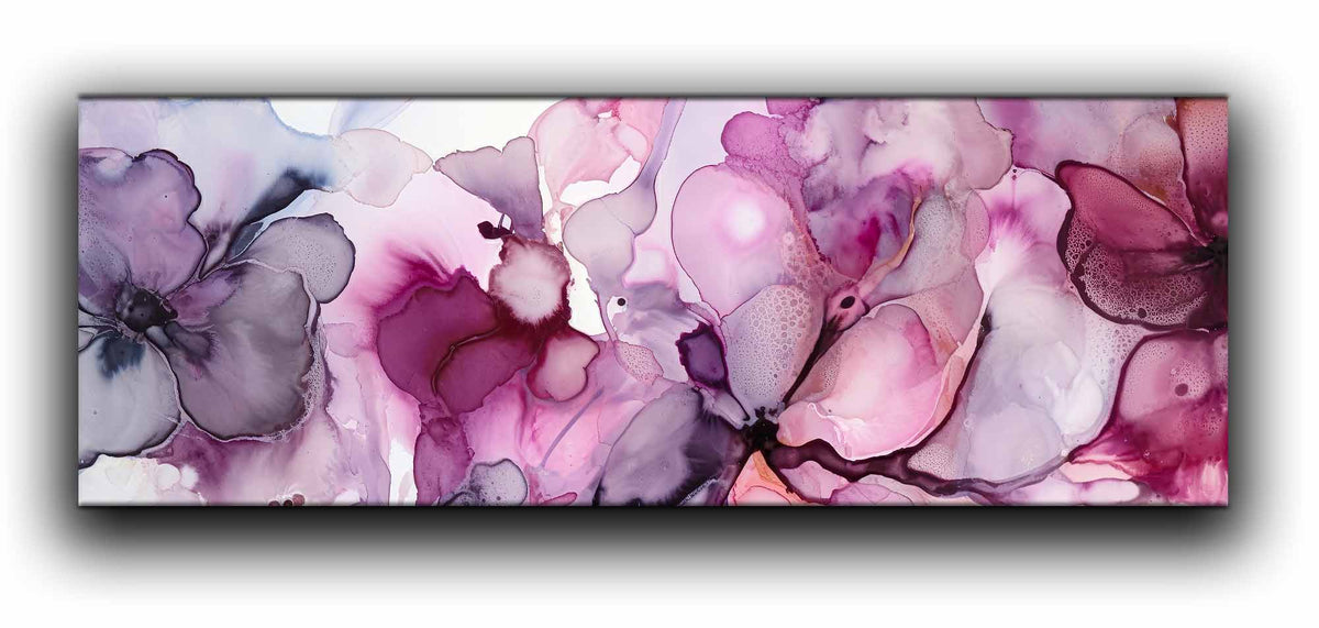 Watercolor Magenta Floral Canvas Wall Art | 72 × 24 inches