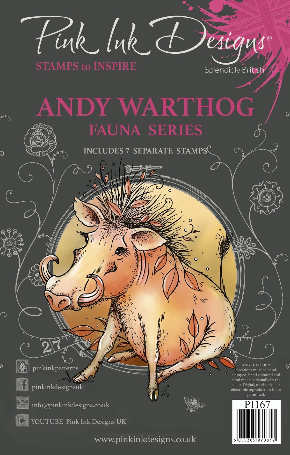 Pink Ink Designs Andy Warthog Set de tampons transparents 15,24 cm x 20,32 cm