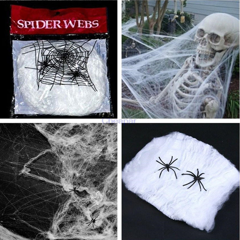 Halloween Stretchable Spider Web Decoration – Cotton Web with Mini Spiders for Indoor & Outdoor Use