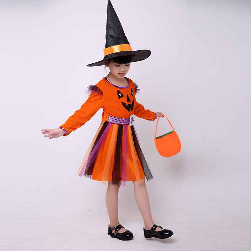 Girls Halloween Dance Costume – Pumpkin Dress Outfit for Kids Party Performance