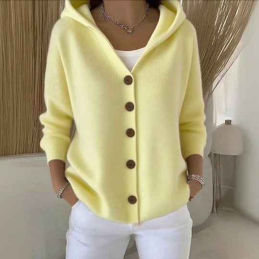 Women's Solid-Color Hooded Knitted Cardigan