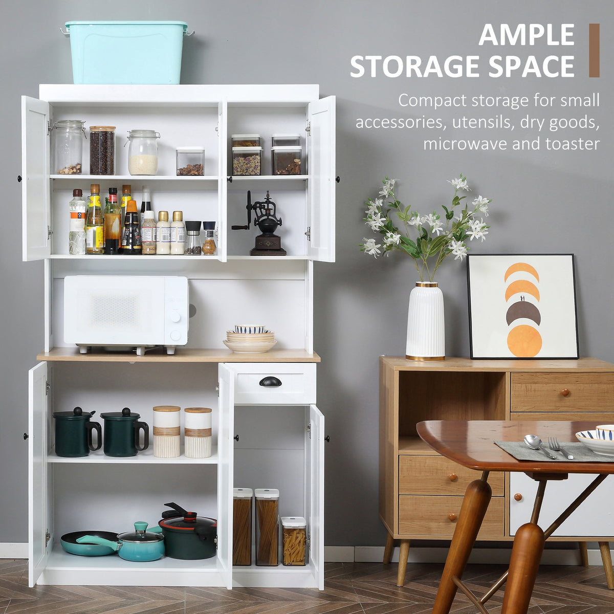 Denver 71" Kitchen Storage Cabinet with Hutch-White/Oak