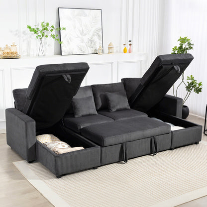 Theo U-Shaped Sleeper Sectional with Storage Chaise-Grey