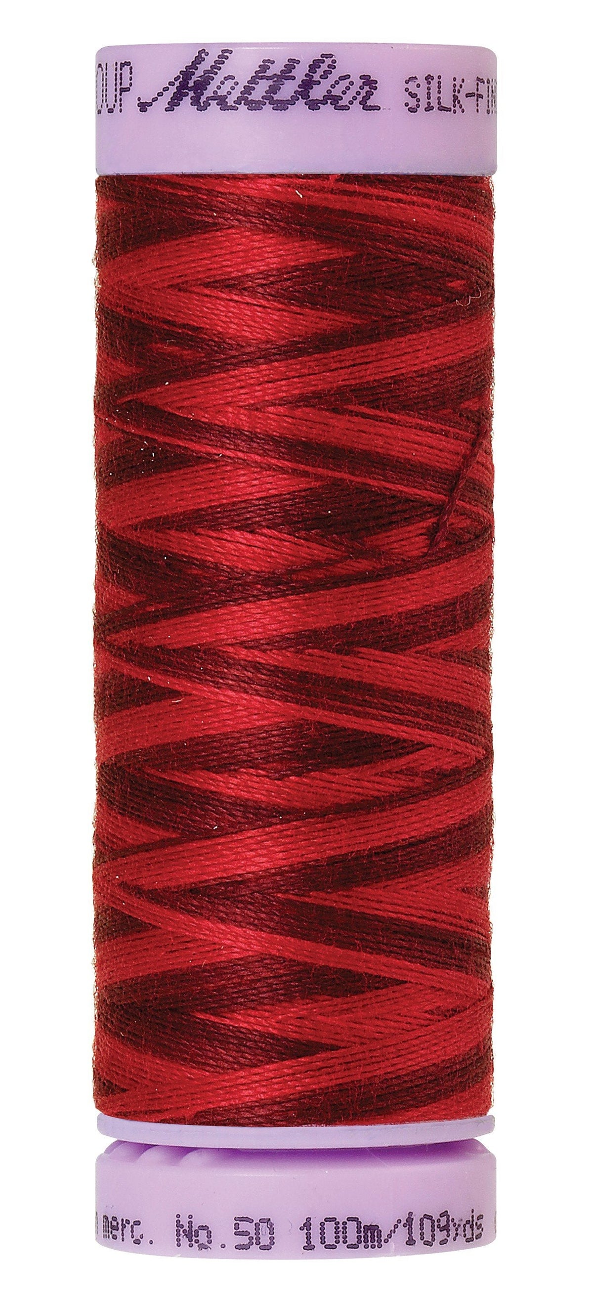Mettler Silk-Finish 50wt Variegated Cotton Thread 109yd/100M Midnight Garnet