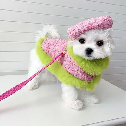 Plaid Harness Set | Dog Harness Leash and Hat Set