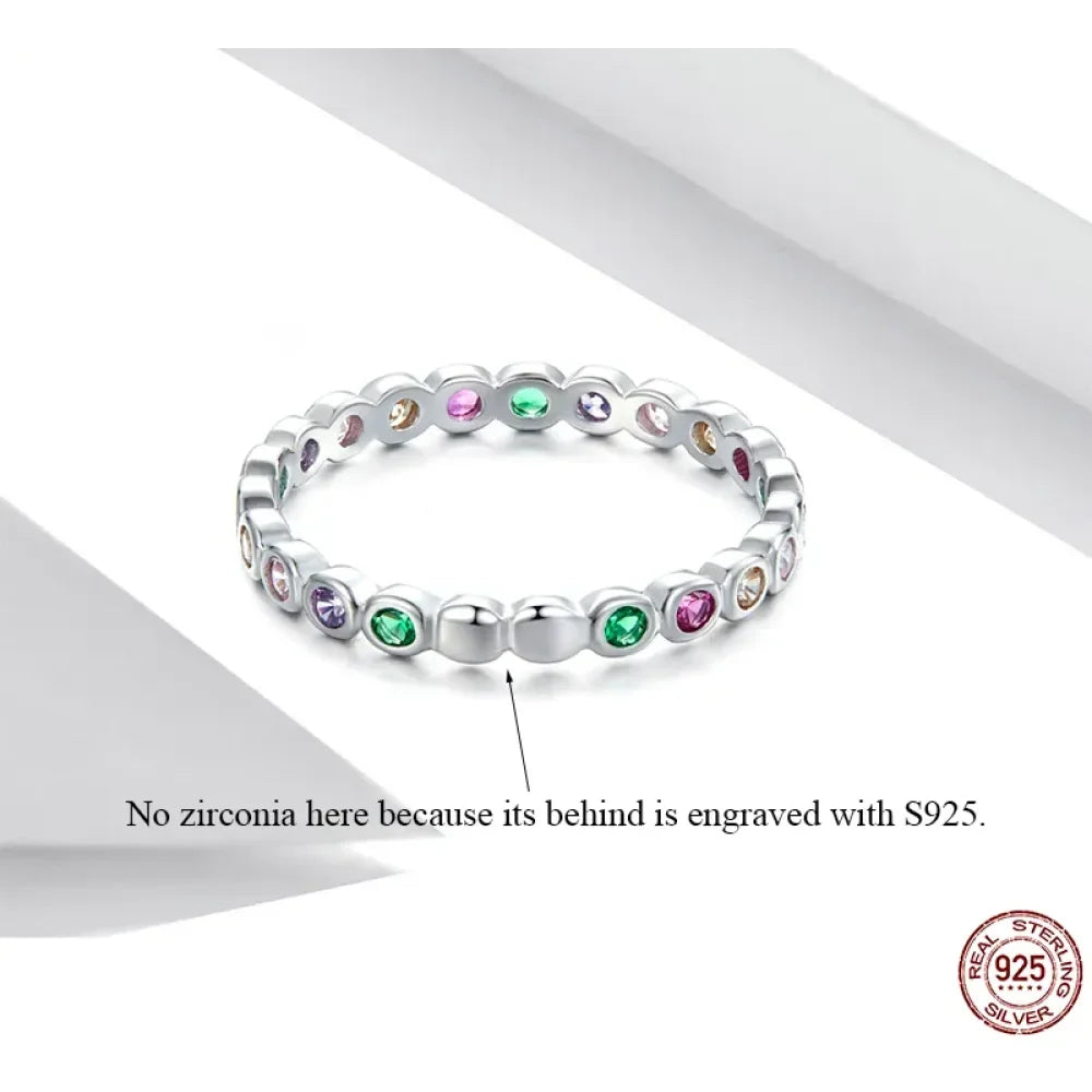 925 Sterling Silver Rainbow CZ Band Ring