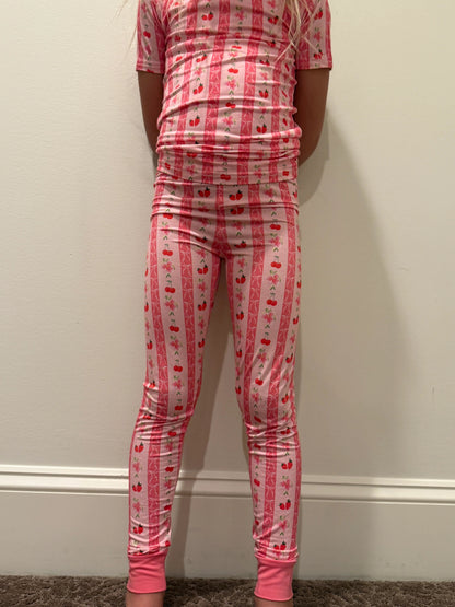 Pantalon de pyjama nœuds fraises et cerises roses pour enfants