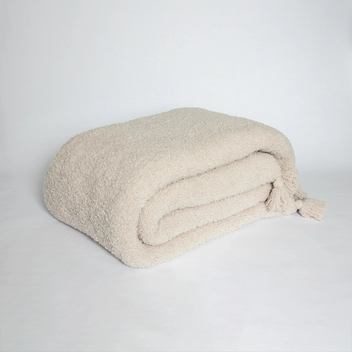 Blushing Beige Solid Double Layer with Tassels Print Extended Throw