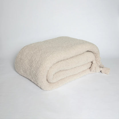 Blushing Beige Solid Double Layer with Tassels Print Extended Throw