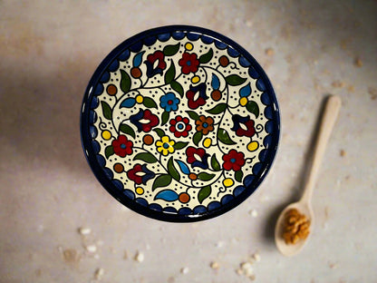 Bol de service en céramique fait main – Bol à soupe, à soupe et à salade de 19 cm | Motifs Olive Harmony et Garden Rose Vine