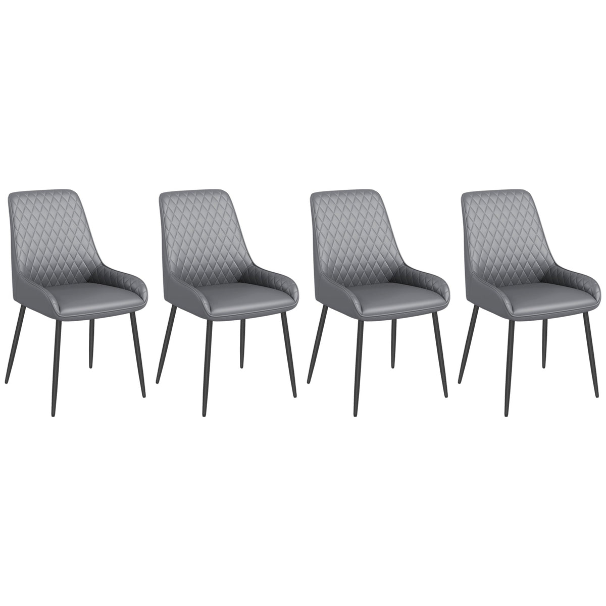 Chaises de salle à manger modernes en cuir vegan Blake avec capitonnage losange - Lot de 4 - Gris