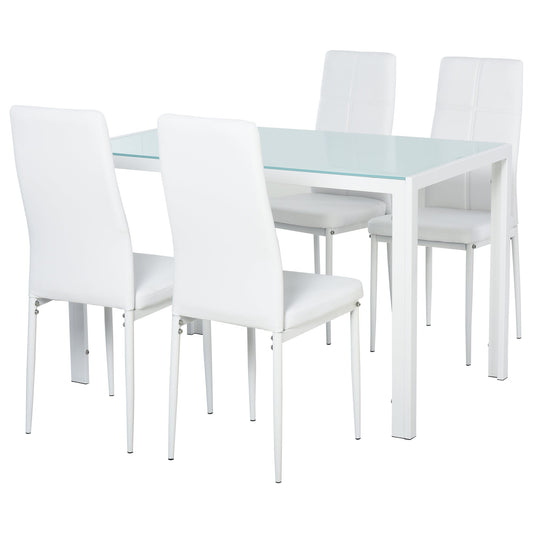 Zaya 5-Piece Rectangular Glass Dining Set for Small Spaces-White