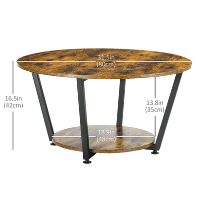 Matt Round Coffee Table with Storage Shelf-Rustic Brown