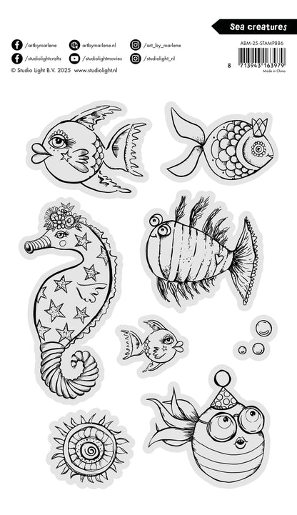 ABM Tampon transparent Créatures marines Art By Marlene 148x210x3mm 8 pièces