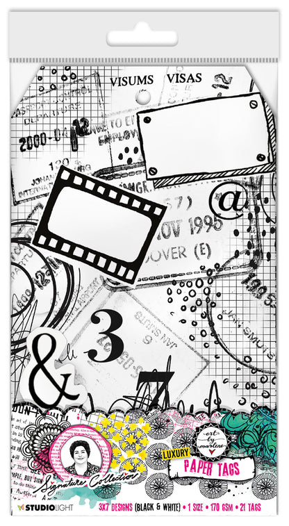 ABM Paper Tags Black And White Prints Signature Collection 100x170x8mm 21 PC nr.01