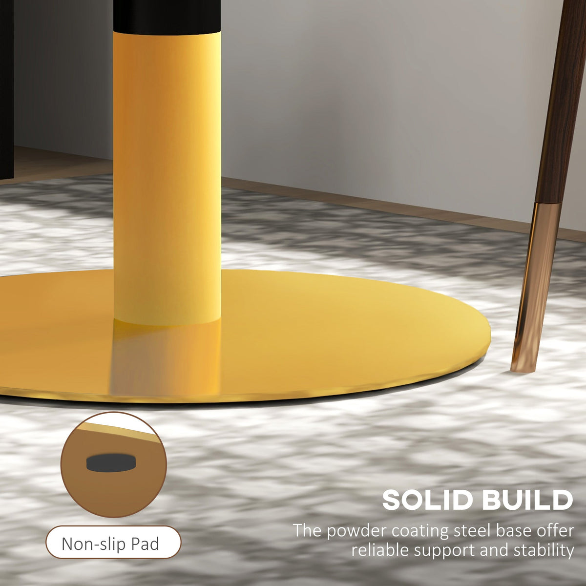Table à manger moderne ronde René avec plateau en imitation marbre pour petits espaces-Blanc