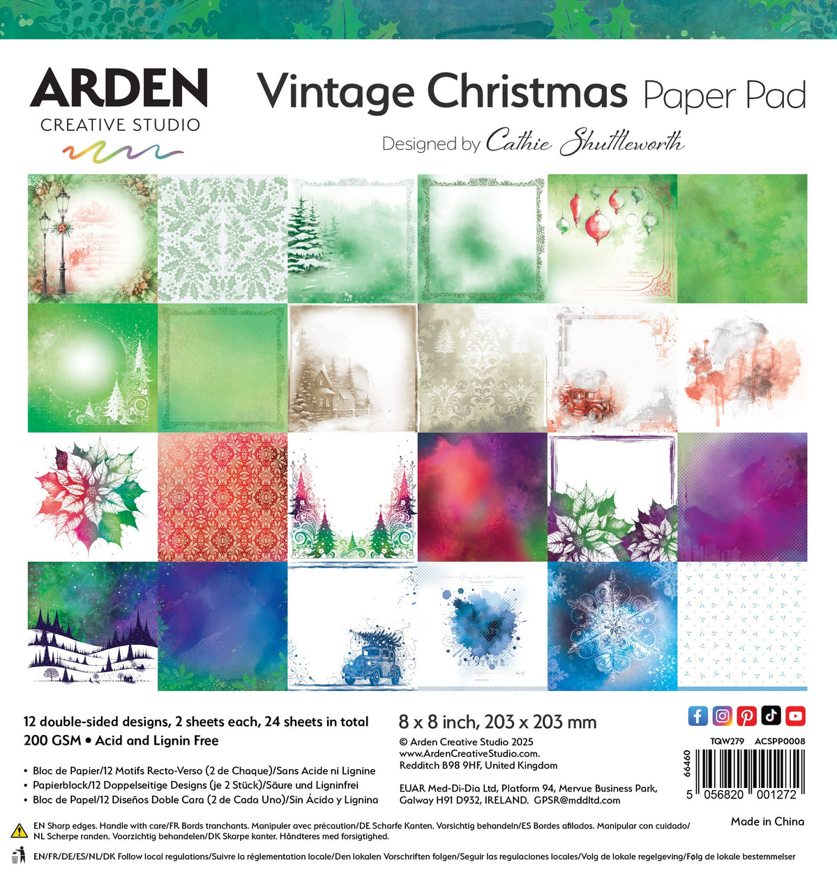 Arden Creative Studio Bloc de papier Noël Vintage 20,3 cm x 20,3 cm