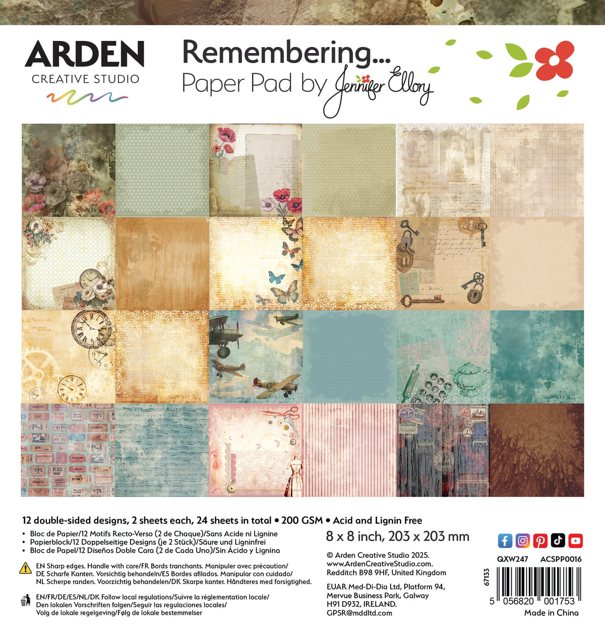 Arden Creative Studio En souvenir... Bloc de papier 20x20cm