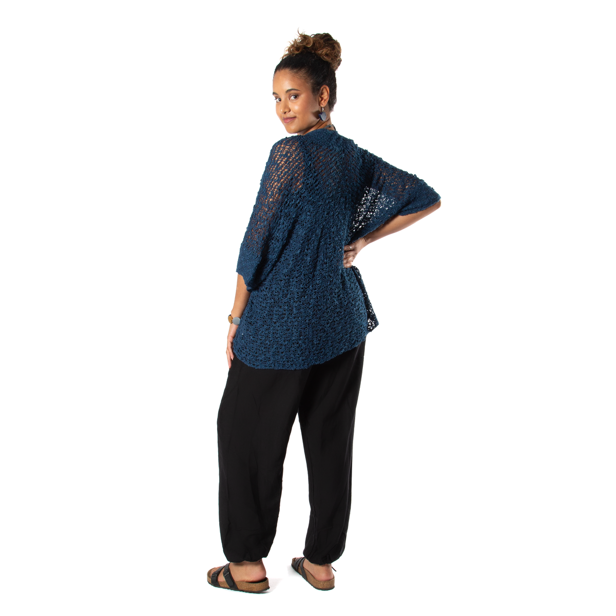 Gilet en tricot fantaisie à manches courtes - Bleu marine