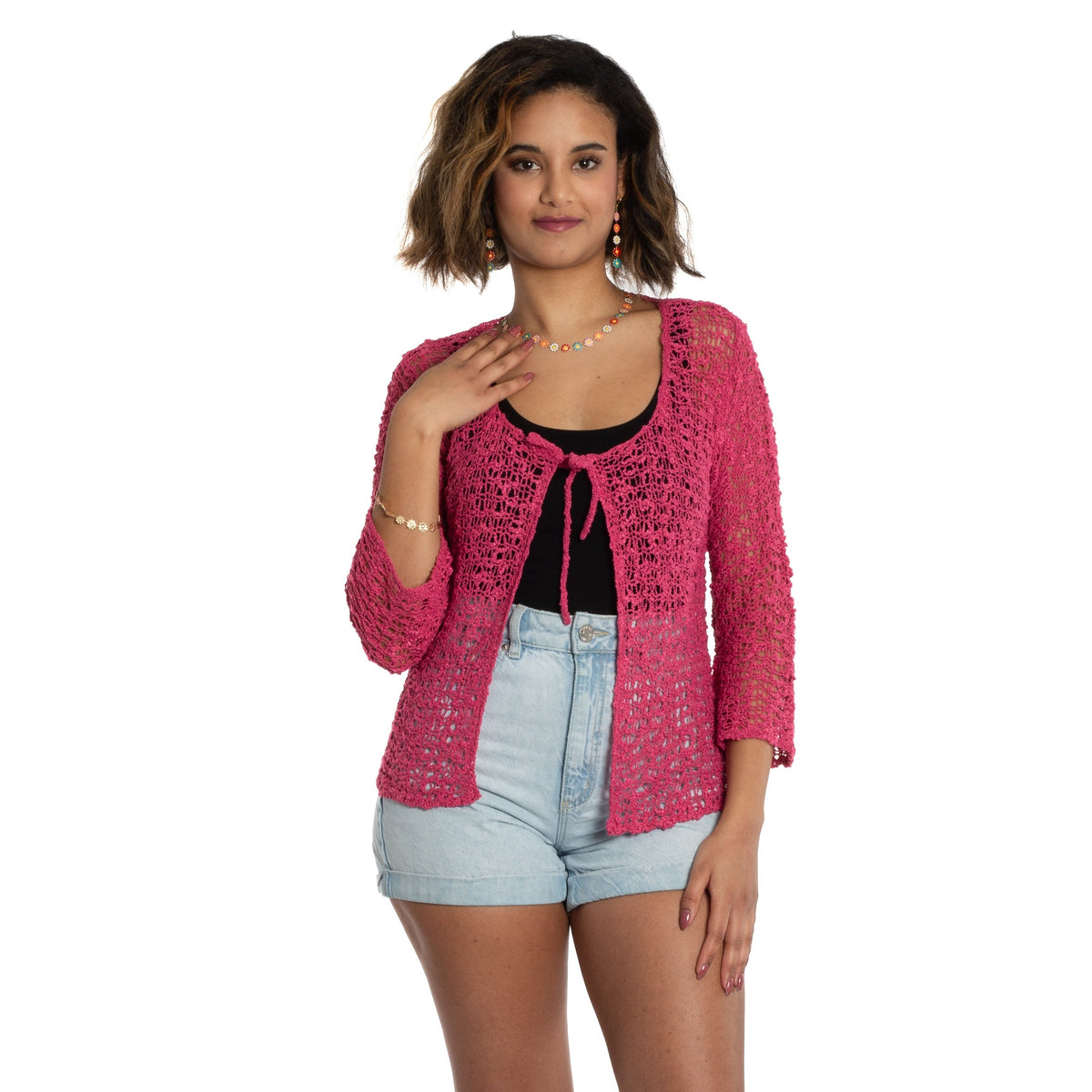 Tie Front Cardigan - Pink