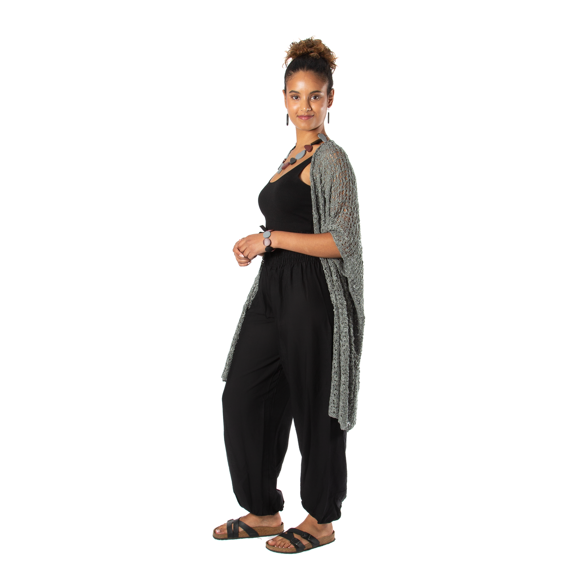 Mid Length Popcorn Knit Kimono - Grey
