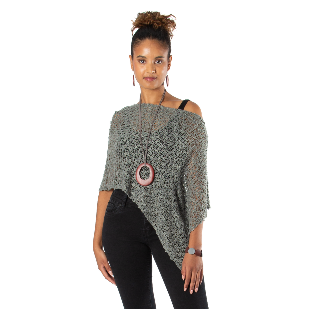 Poncho court en tricot Popcorn - Gris
