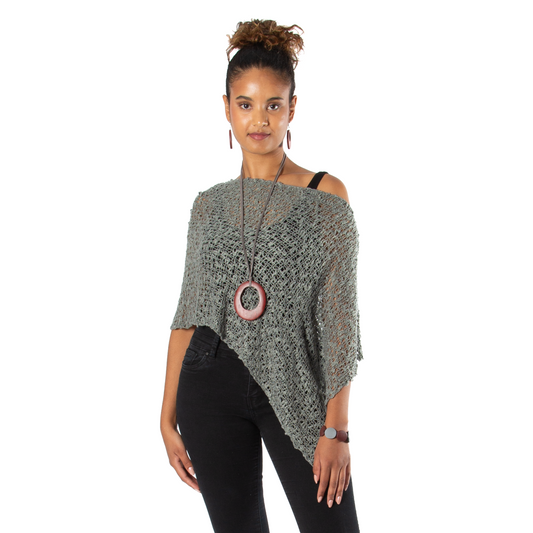 Short Popcorn Knit Poncho - Grey