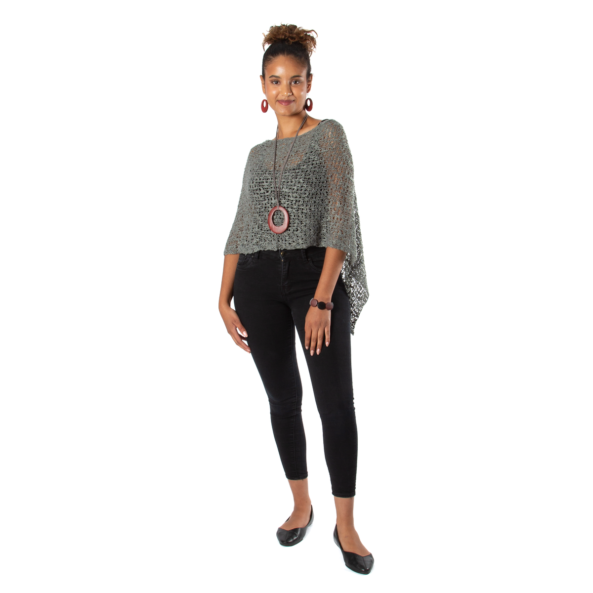 Poncho court en tricot Popcorn - Gris