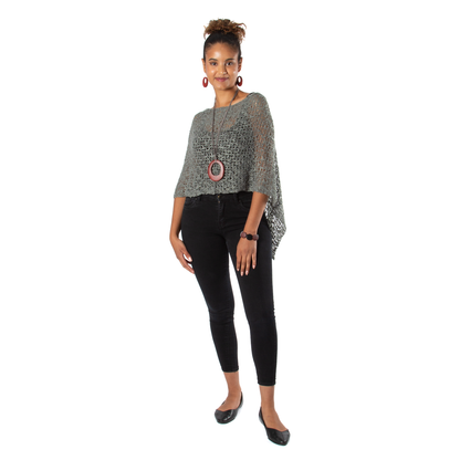 Poncho court en tricot Popcorn - Gris