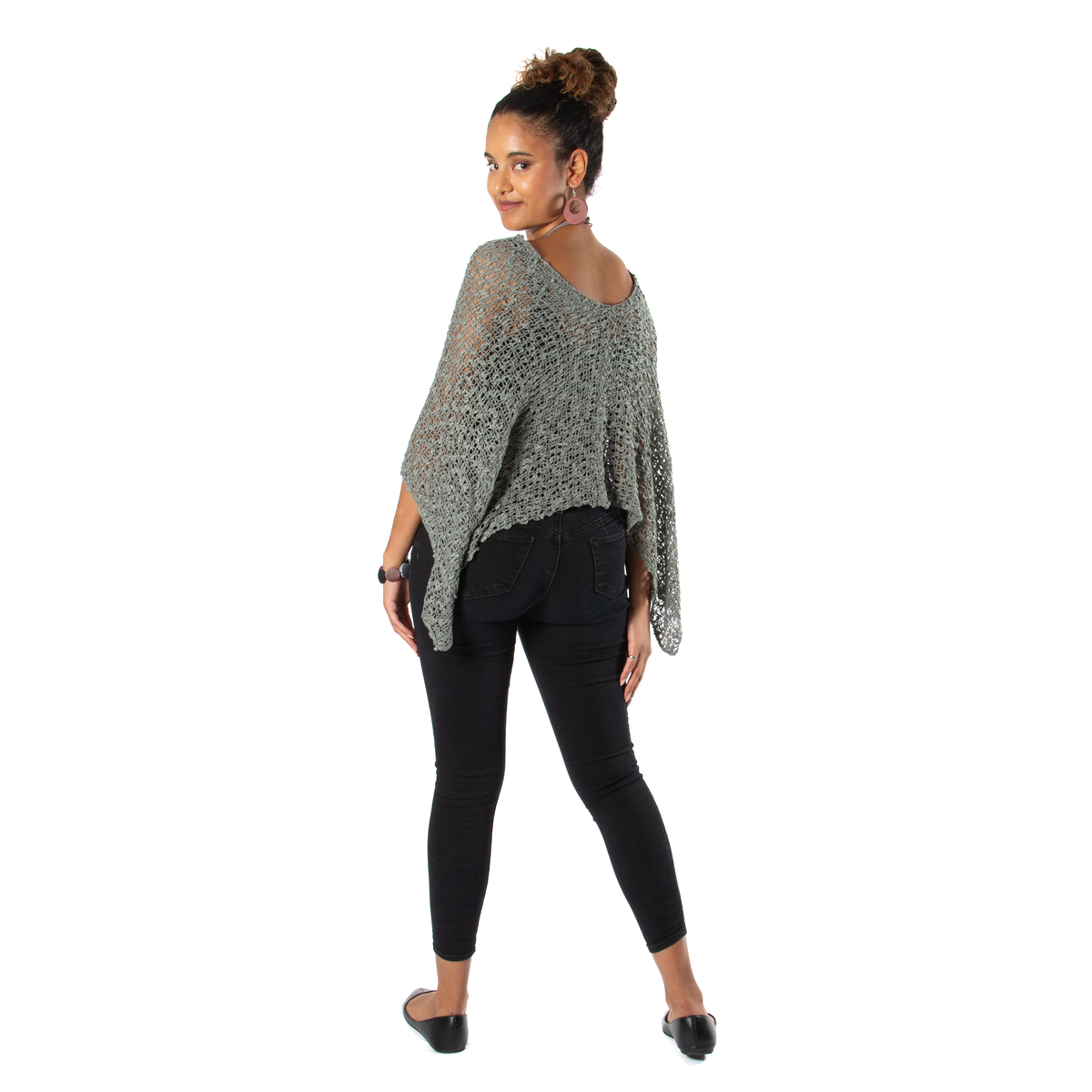 Poncho court en tricot Popcorn - Gris