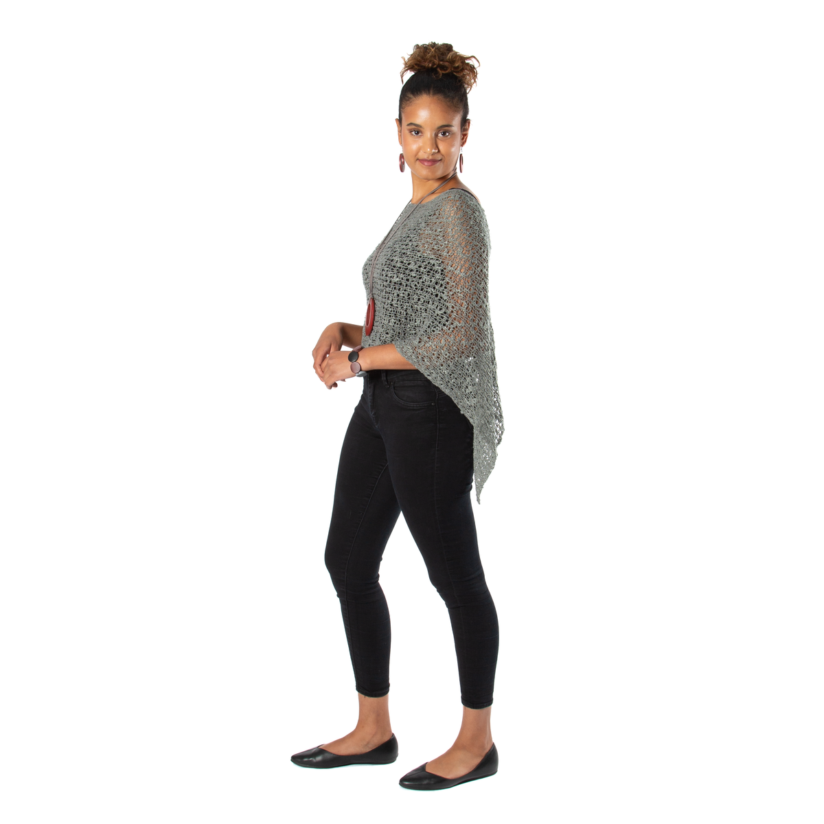Poncho court en tricot Popcorn - Gris