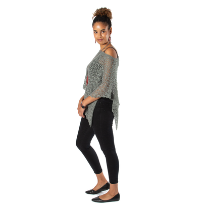Poncho court en tricot Popcorn - Gris