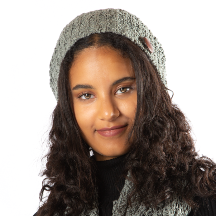 Grey Popcorn Knit Hat With Button