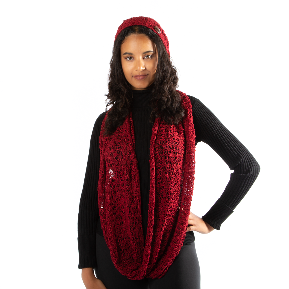 Red Popcorn Knit Hat With Button