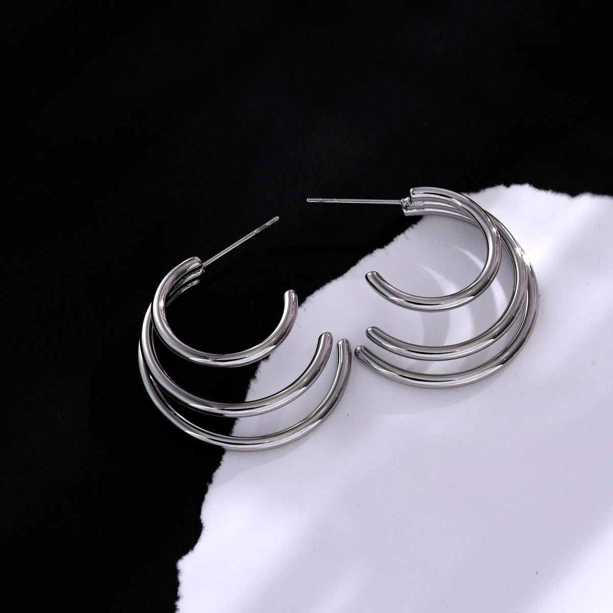 AILSA Triple Stacked Silver Hoop Earrings