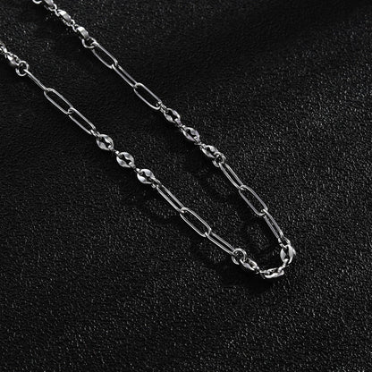 AMMA Silver (White Gold) Paper-Clip & Oval-Beads Chain Necklace
