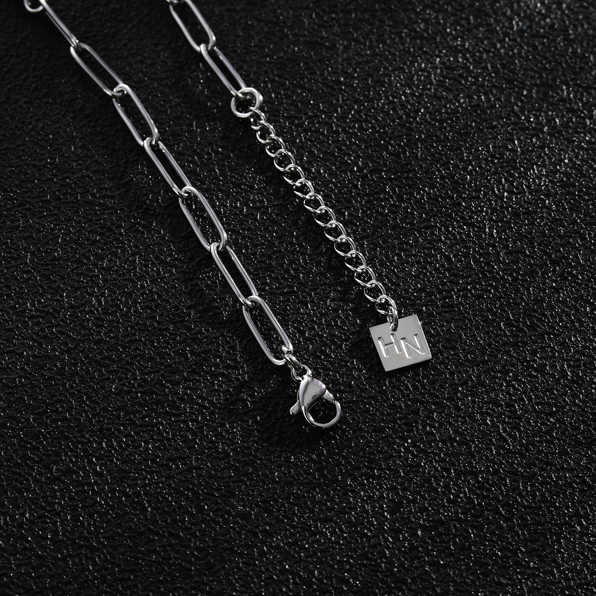 AMMA Silver (White Gold) Paper-Clip & Oval-Beads Chain Necklace