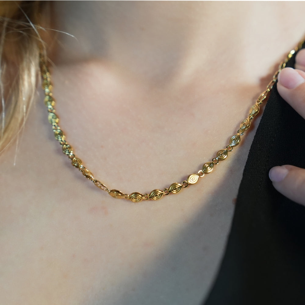 ANTHEA : Collier chaîne perlé ovale à motifs