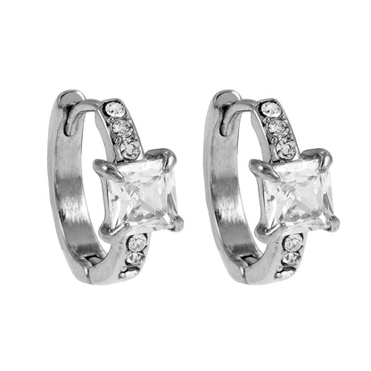 ASTORIA Or Blanc (Ton Argent) : Mini Créoles Or Incrustées de Pierres en Zirconium