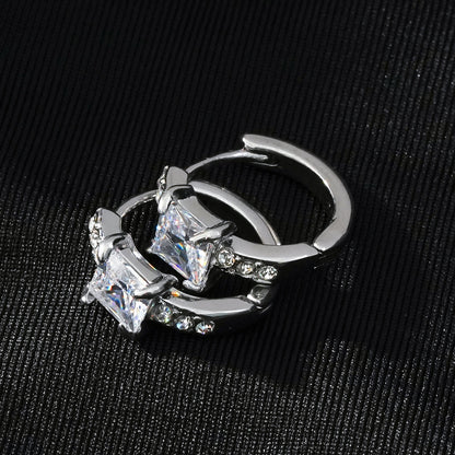 ASTORIA Or Blanc (Ton Argent) : Mini Créoles Or Incrustées de Pierres en Zirconium