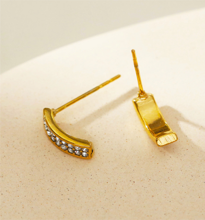ASTRID: Minimalist Pavé Zirconia Curved Bar Stud Earrings Gold