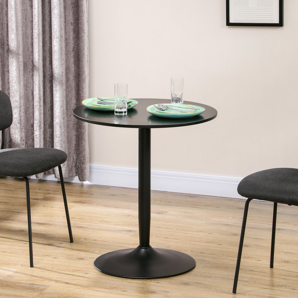Jan Modern Round Dining Table with Steel Base for Small Spaces-Black